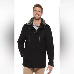 Michael Kors Men's Black Faux-Fur Collar Winter Coat-Medium
